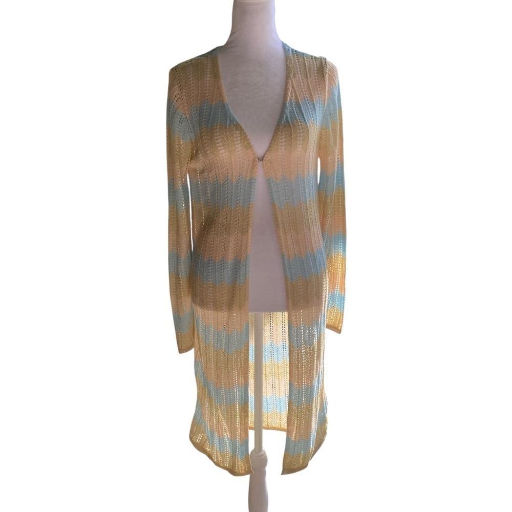 Honey Punch Striped Open-Front Long Cardigan Size Small